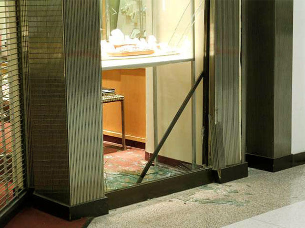 break in mall store door